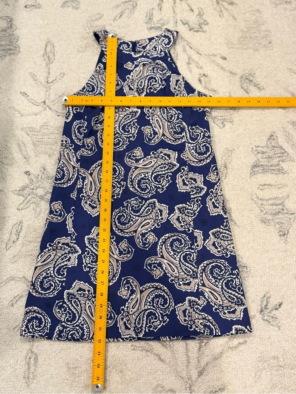LOFT Petites Paisley Shift Dress 0P Navy Blue Beige Sleeveless Lined - Picture 8 of 8